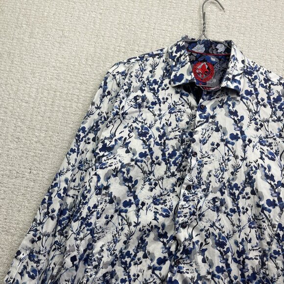 Au Noir Shirt Men Sz 4 Button Up Funky Watercolor Floral Nature AOP Blue Boho - Picture 4 of 13